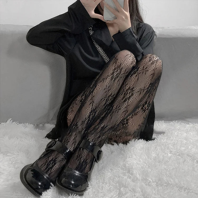 Hollow Out Rose Mesh Stockings