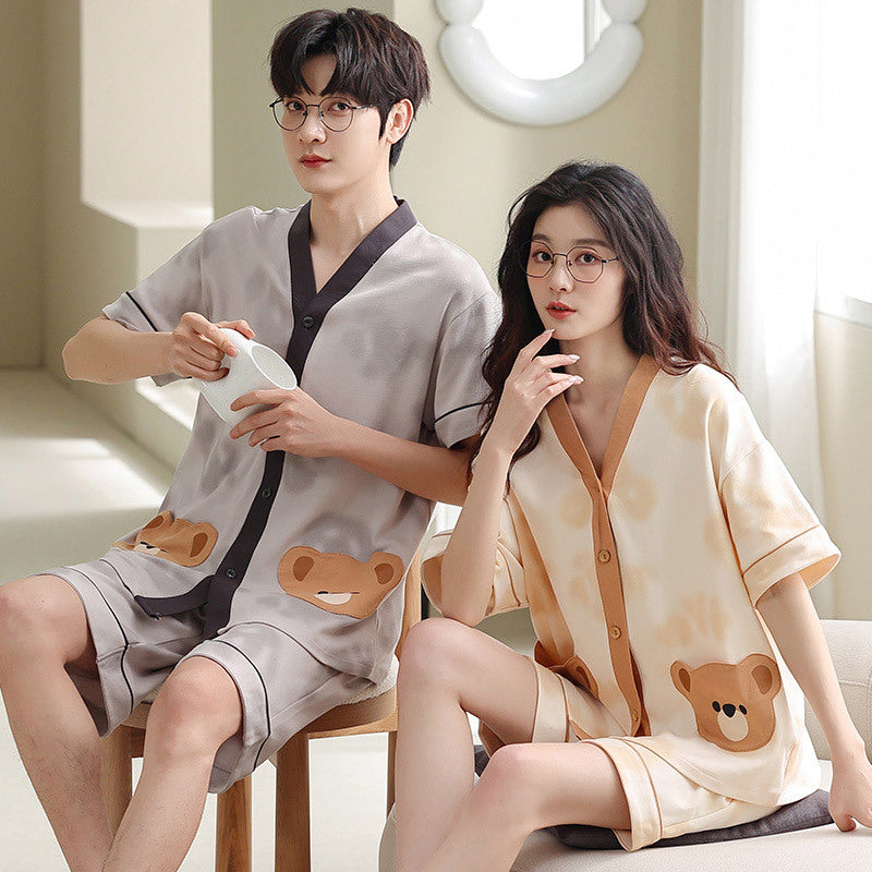 Kawaii Cartoon Bear Print Girlfriend Boyfriend Couple Pajamas Set