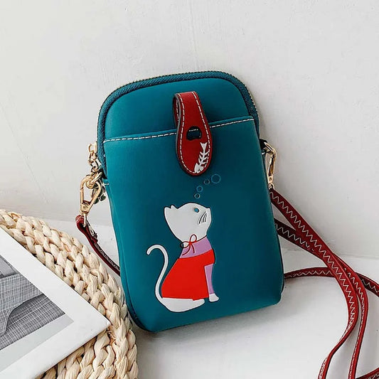 Cute Kitty Pattern Print Mini Crossbody Bag