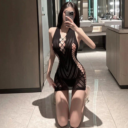 Hollow Out See Through Backless Mini Dress