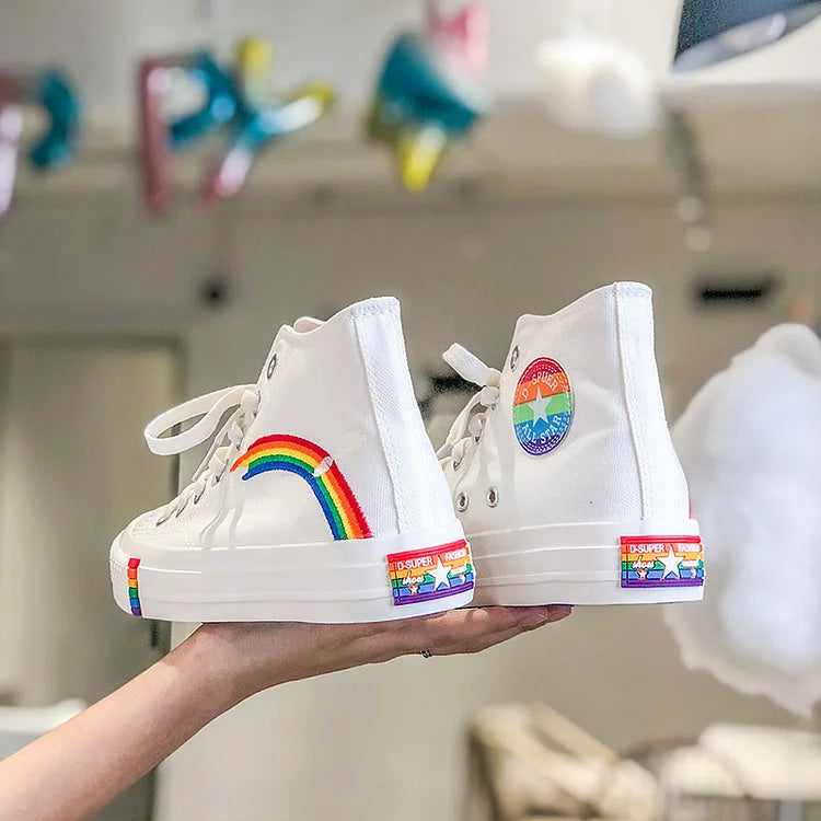 Rainbow Print High Top Style Canvas Shoes