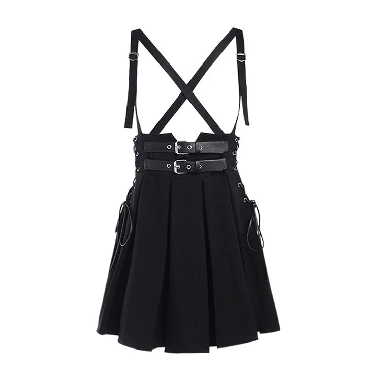 Chic Lace Up Letter Embroidery Tank Top Overalls Skirt Two Piece