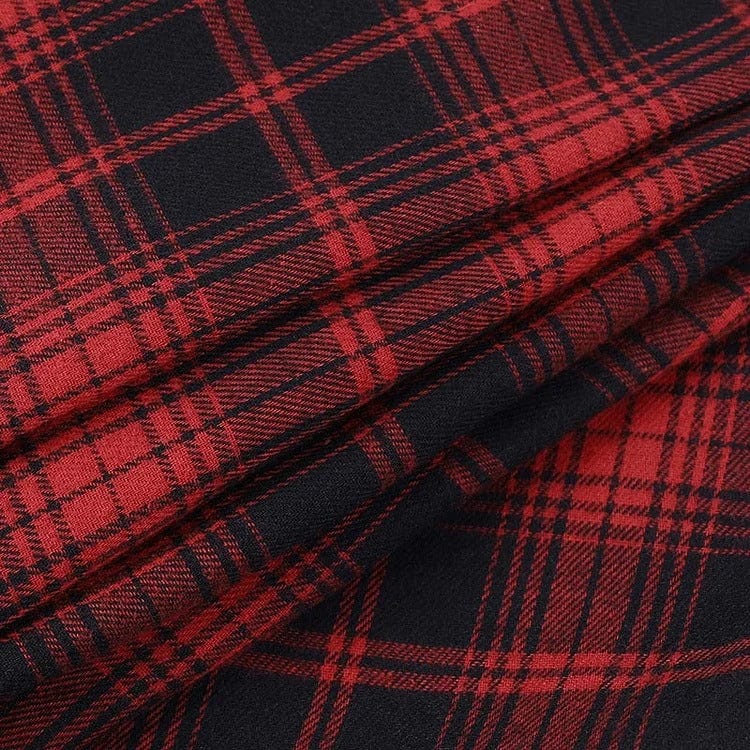 Off-Shoulder Plaid Red Dress Meowhiskers