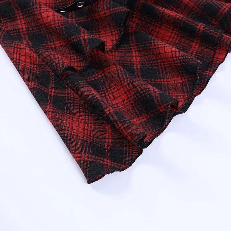 Off-Shoulder Plaid Red Dress Meowhiskers