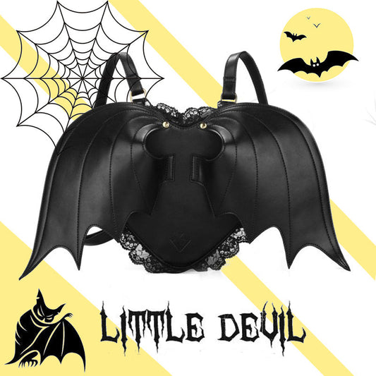 Love Heart Little Devil Bat Wings Lace Backpack