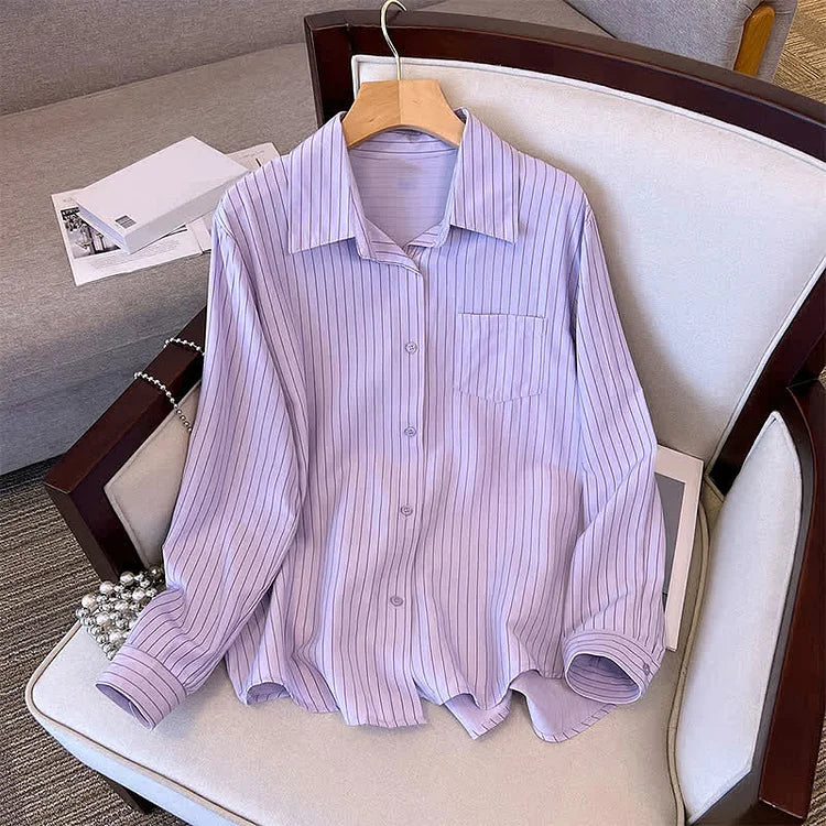 Vintage Plus Size Striped Pocket Lapel Shirt Ruffle Sleeveless Dress