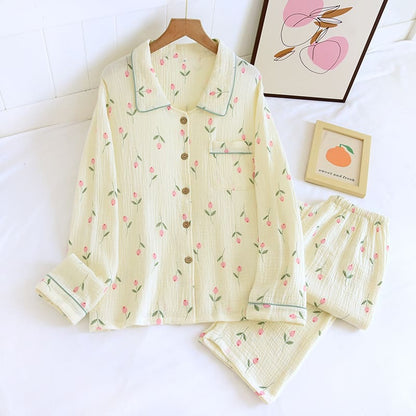 Kawaii Floral Printed Pajamas Set