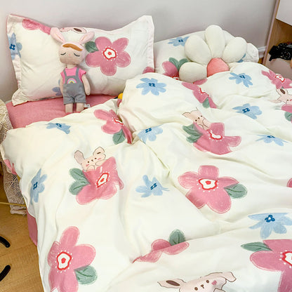 Kawaii Cartoon Bunny Floral Bedding Sets