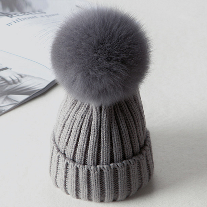 Winter Knit Beanie Hat Warm Fur Pom Pom