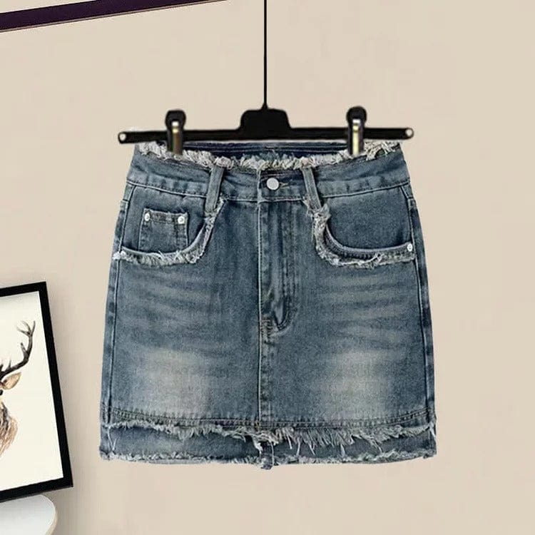 Preppy Bell Sleeve Lapel Shirt Denim Skirt Two Piece Set Meowhiskers