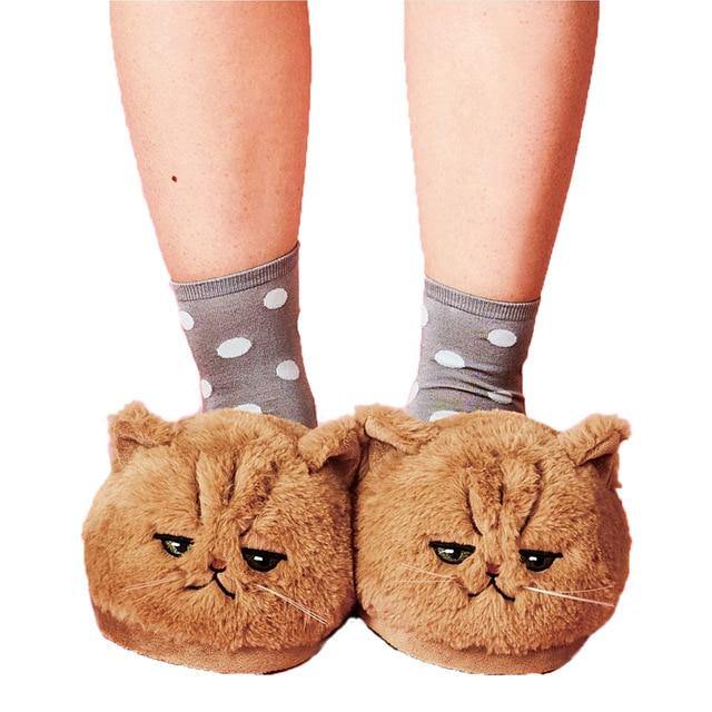 Plush cat sale slippers