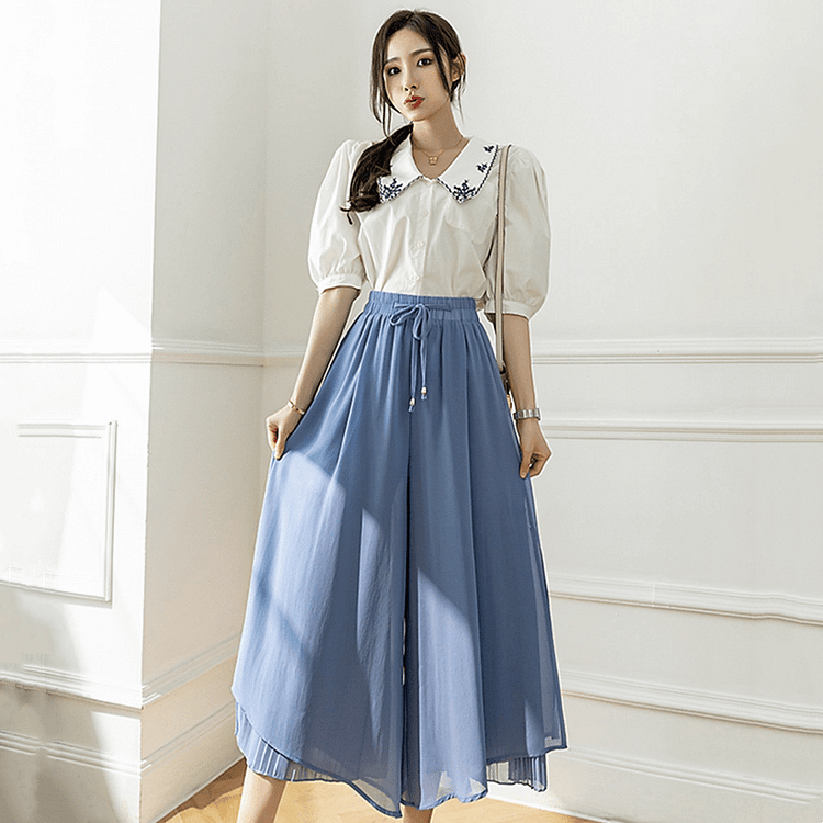 Pure Color Drape High Waist Split Wide Leg Pants Meowhiskers