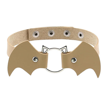Bat Wings Vampire Kitty Cat Leather Choker Collar