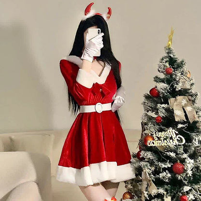 Bunny Ears Bowknot Hooded Sexy Cute Costume Dress With Belt