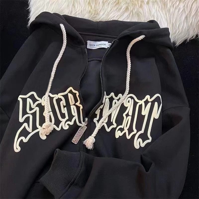 Retro Letter Print Hoodie Sweatshirt Meowhiskers