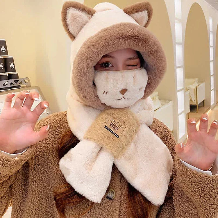 Kawaii Fox Ears Hat Mask Scarf Gloves Warmer