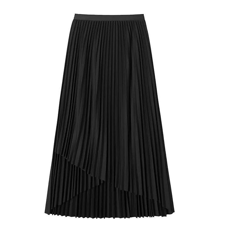 Chic Irregular Pure Color High Waist Pleated Skirt