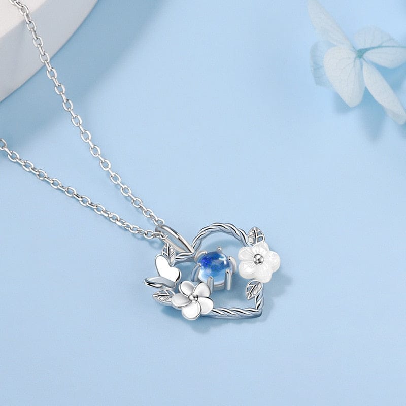 Silver Shell Flower Butterfly Heart Charm Necklace Meowhiskers