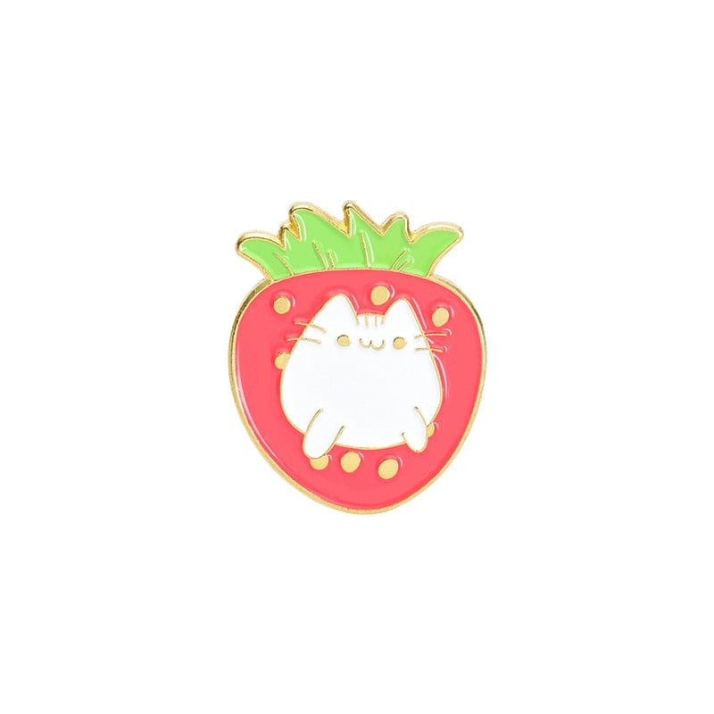 Sweet Strawberry Cat Bunny Enamel Pins Meowhiskers
