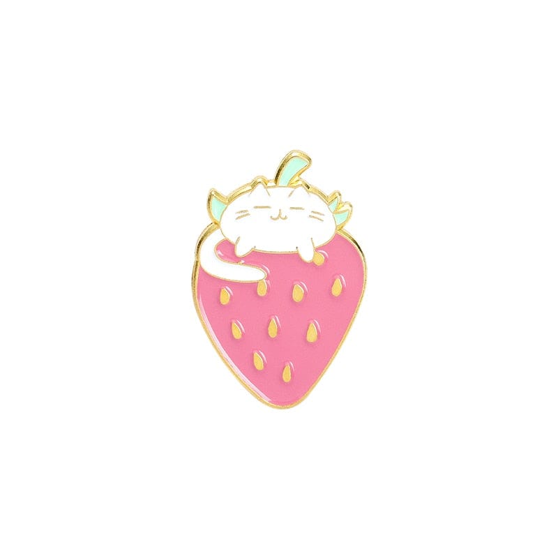 Sweet Strawberry Cat Bunny Enamel Pins Meowhiskers
