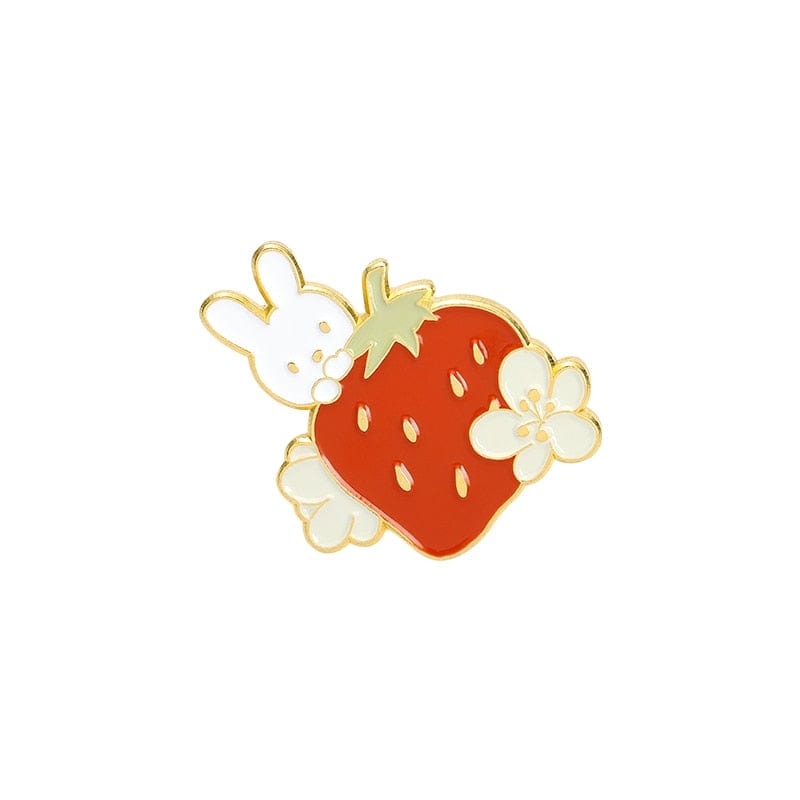 Sweet Strawberry Cat Bunny Enamel Pins Meowhiskers