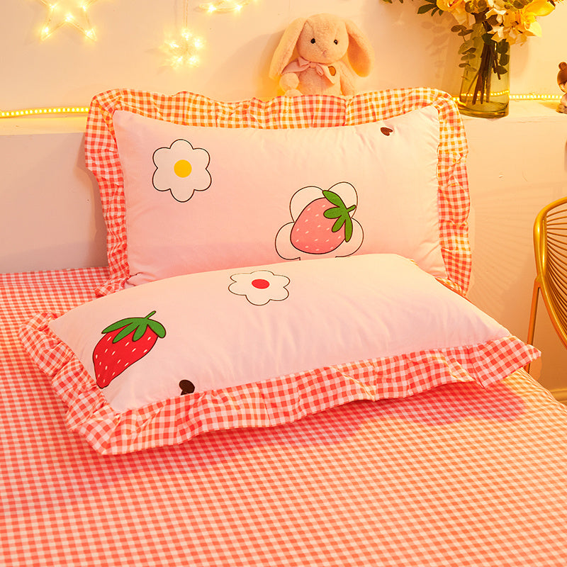 Kawaii Cartoon Strawberry Flowers Bedding Sets
