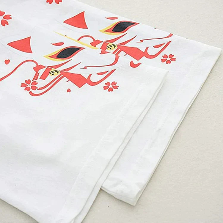 Cute Sakura Fox Print Loose T-Shirt