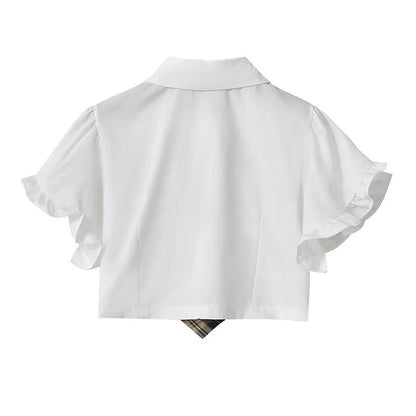 JK Flouncing Sleeve Tie Polo T-Shirt Irregular Lace Up Suspender Dress