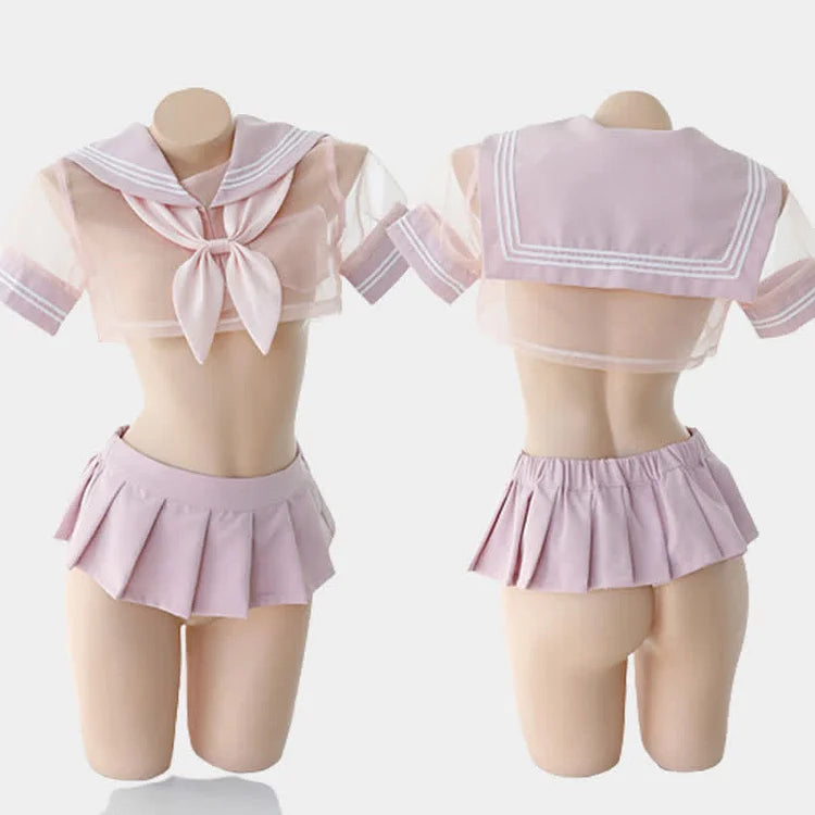 Striped Sailor Collar Bowknot Uniform Lingerie Set
