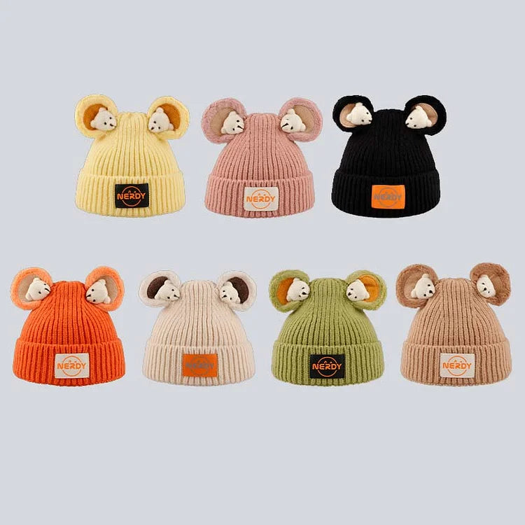 Cute Cartoon Bear Ears Letter Knit Hat