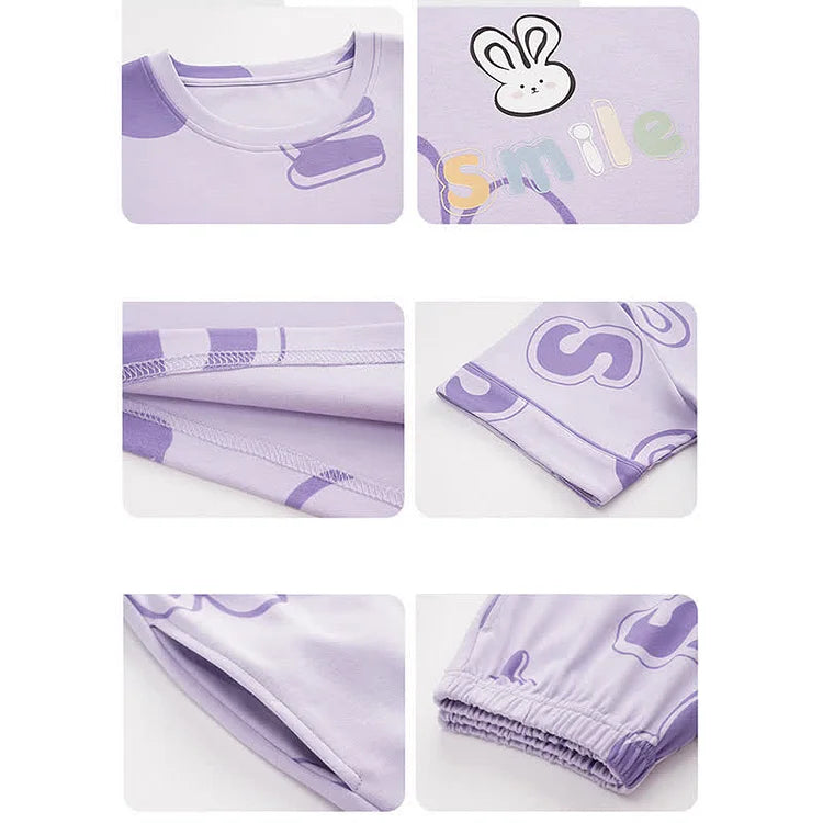 Cartoon Bunny Letter Print Summer Cotton Pajamas Set
