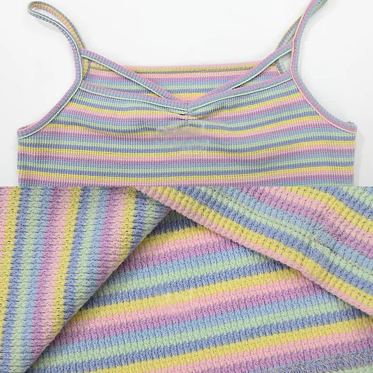 Rainbow Striped Colorblock Matching Best Friends Y2K Cami Top