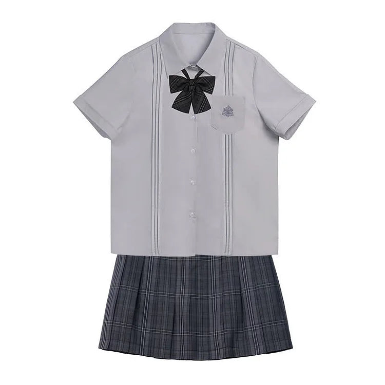 Embroidery Pocket Bow Tie Polo T-Shirt Plaid Pleated Skirt JK Uniform