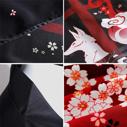 Vintage White Fox Sakura Print Kimono Outerwear
