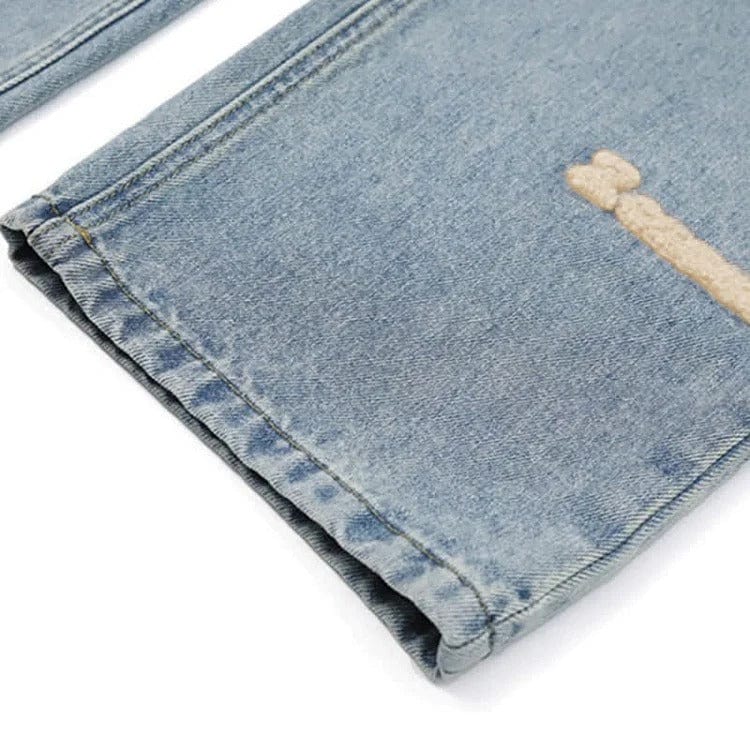 Vintage Blossom Button Shirt Letter Embroidery Denim Pants Two Piece Set Meowhiskers