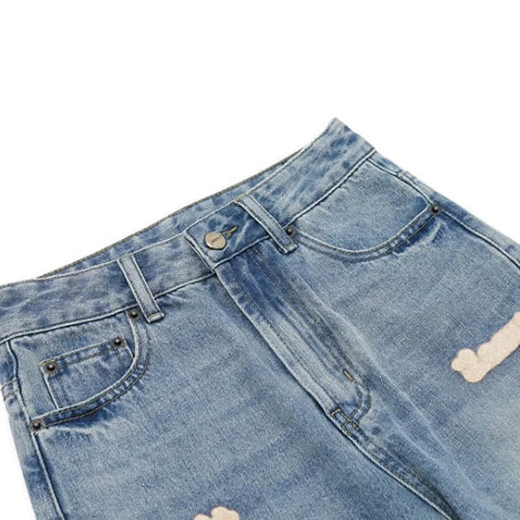 Vintage Blossom Button Shirt Letter Embroidery Denim Pants Two Piece Set Meowhiskers