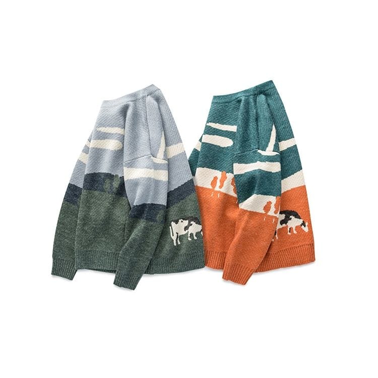 Vintage Dairy Cow Pullover Sweater Meowhiskers