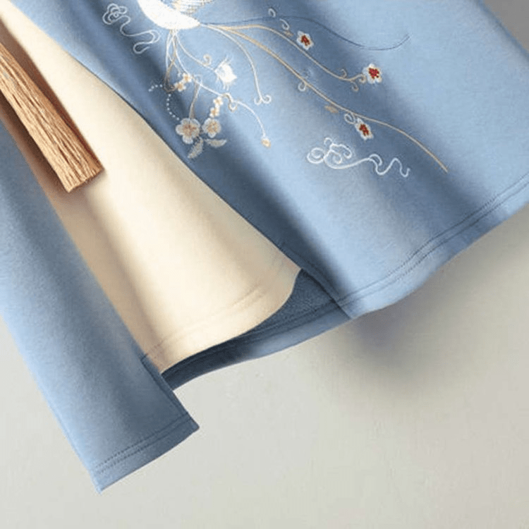 Vintage Embroidery Loose Fringed Hoodie Sweatshirt Dress Meowhiskers