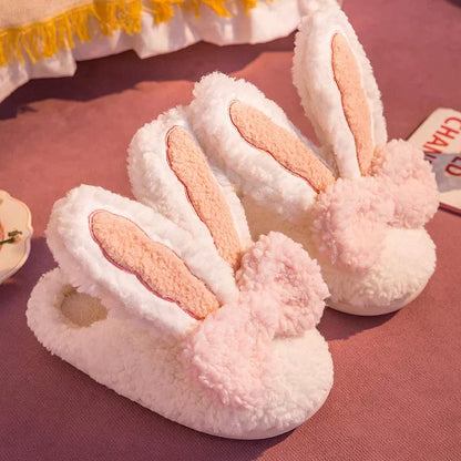 Kawaii Rabbit Ears Bowknot Plush Slippers