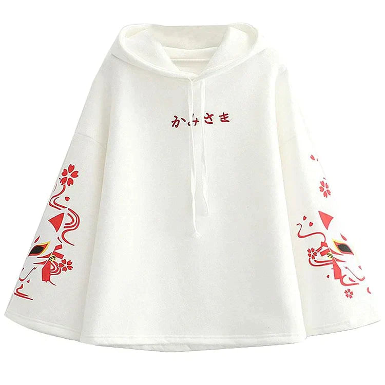 Sakura Fox Mask Letter Print Drawstring T-Shirt Hoodie Love Heart Skirt