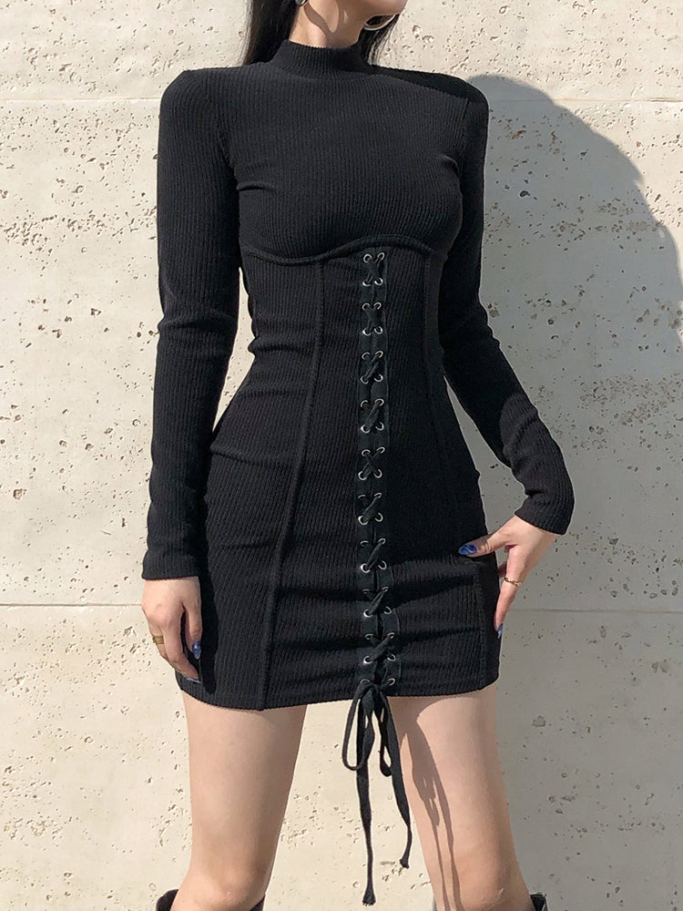 Chic Bandage Knitted Black Bodycon Mini Dress