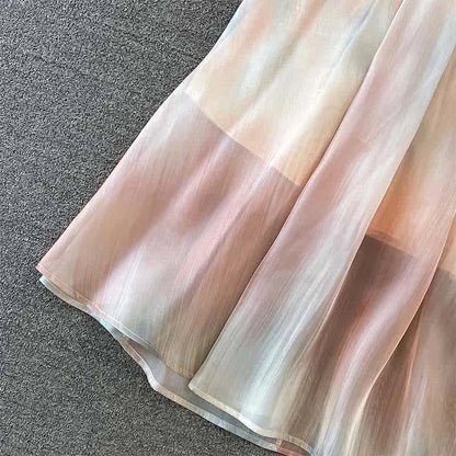 Chic Rainbow Print A-line Chiffon Slip Dress