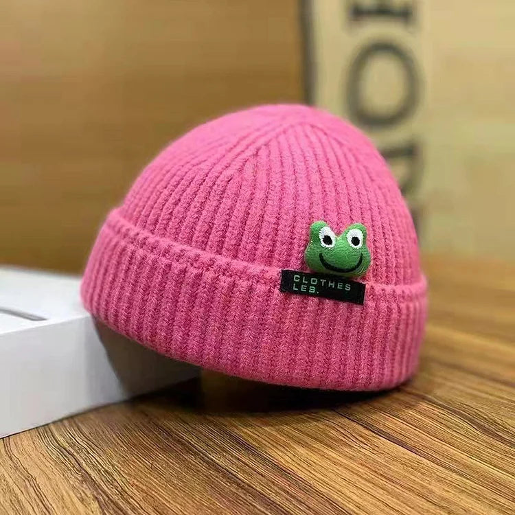 Cute Cartoon Frog Letter Knit Beanie Hat