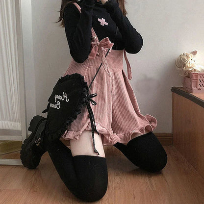 Kawaii Lolita Ruffle Overalls Suspenders Shorts