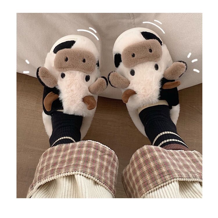 Kawaii Fluffy Cow Slippers