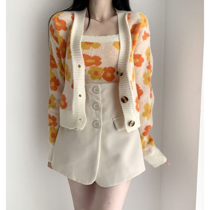 Fashion Cropped Flower Cardigan