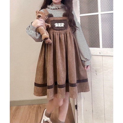 Lolita Sweet Bear Shirt Strap Dress Two Piece Set
