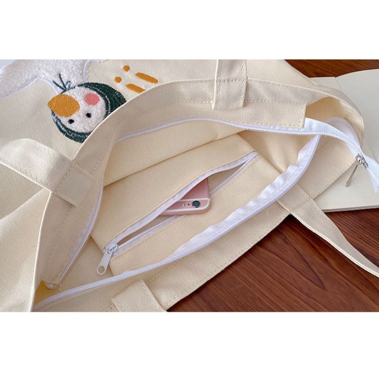 Kawaii Duck Embroidery Tote Bag