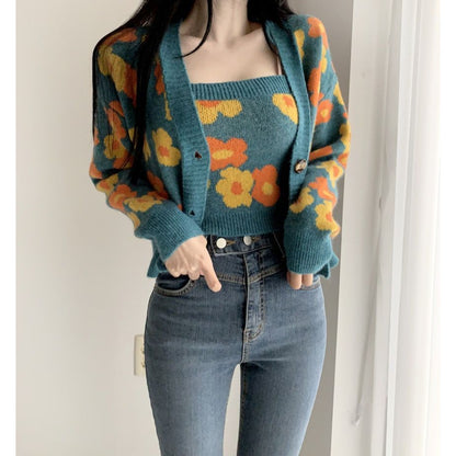 Fashion Cropped Flower Cardigan