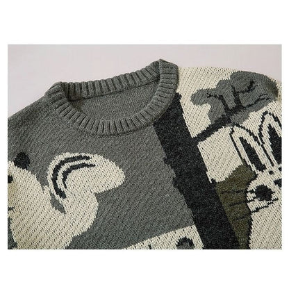 Vintage Squirrel Rabbit Jacquard Cardigan Sweater
